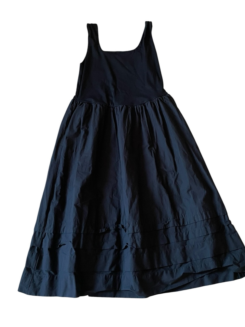 J.Crew Drop-Waist Mixy Dress Black Square Neck Pintuck Maxi XXL Luxury Comfort